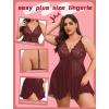 image:imageAvidlove Plus Size Lingerie for Women Sexy Lingerie Dress Lace Babydoll Lingerie VNeck Open Front Strap NightdressA  Dark Red