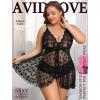 image:imageAvidlove Plus Size Lingerie for Women Sexy Lingerie Dress Lace Babydoll Lingerie VNeck Open Front Strap NightdressBlack Heart