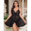image:imageAvidlove Plus Size Lingerie for Women Sexy Lingerie Dress Lace Babydoll Lingerie VNeck Open Front Strap NightdressBlack Star