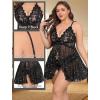 image:imageAvidlove Plus Size Lingerie for Women Sexy Lingerie Dress Lace Babydoll Lingerie VNeck Open Front Strap NightdressStar Print