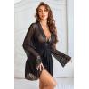 image:imageAvidlove Sexy 3 Piece Lingerie Set Mesh Strap Babydoll and Lace Kimono Robe with Lace ThongBlack