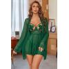 image:imageAvidlove Sexy 3 Piece Lingerie Set Mesh Strap Babydoll and Lace Kimono Robe with Lace ThongGreen