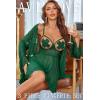 image:imageAvidlove Sexy 3 Piece Lingerie Set Mesh Strap Babydoll and Lace Kimono Robe with Lace ThongGreen