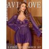 image:imageAvidlove Sexy 3 Piece Lingerie Set Mesh Strap Babydoll and Lace Kimono Robe with Lace ThongLavender
