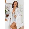image:imageAvidlove Sexy 3 Piece Lingerie Set Mesh Strap Babydoll and Lace Kimono Robe with Lace ThongWhite