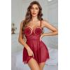 image:imageAvidlove Sexy 3 Piece Lingerie Set Mesh Strap Babydoll and Lace Kimono Robe with Lace ThongWine Red