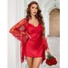 image:imageAvidlove Sexy Cowl Neck Backless Women Lingerie Set Satin Nightgowns with Lace Robe Sleepwear 2 PieceDark Red