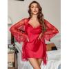 image:imageAvidlove Sexy Cowl Neck Backless Women Lingerie Set Satin Nightgowns with Lace Robe Sleepwear 2 PieceDark Red