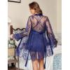 image:imageAvidlove Sexy Cowl Neck Backless Women Lingerie Set Satin Nightgowns with Lace Robe Sleepwear 2 PieceNavy Blue