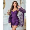 image:imageAvidlove Sexy Cowl Neck Backless Women Lingerie Set Satin Nightgowns with Lace Robe Sleepwear 2 PiecePurple