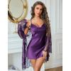 image:imageAvidlove Sexy Cowl Neck Backless Women Lingerie Set Satin Nightgowns with Lace Robe Sleepwear 2 PiecePurple