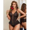 image:imageAvidlove Sexy Floral Print Corset Ruffle Lace Up Lingerie for Women Criss Cross Teddy Mini BodysuitLeopard An59
