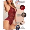 image:imageAvidlove Sexy Lingerie for Women Deep V Teddy Sheer Lace Bodysuit Snap Crotch One Piece BabydollBblackred
