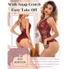 image:imageAvidlove Sexy Lingerie for Women Deep V Teddy Sheer Lace Bodysuit Snap Crotch One Piece BabydollBblackred