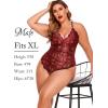 image:imageAvidlove Sexy Lingerie for Women Deep V Teddy Sheer Lace Bodysuit Snap Crotch One Piece BabydollBblackred
