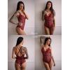 image:imageAvidlove Sexy Lingerie for Women Deep V Teddy Sheer Lace Bodysuit Snap Crotch One Piece BabydollBblackred