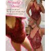 image:imageAvidlove Sexy Lingerie for Women Deep V Teddy Sheer Lace Bodysuit Snap Crotch One Piece BabydollBblackred