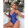 image:imageAvidlove Sexy Lingerie for Women Deep V Teddy Sheer Lace Bodysuit Snap Crotch One Piece BabydollBlue