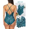 image:imageAvidlove Sexy Lingerie for Women Deep V Teddy Sheer Lace Bodysuit Snap Crotch One Piece BabydollBlue Green