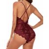 image:imageAvidlove Sexy Lingerie for Women Deep V Teddy Sheer Lace Bodysuit Snap Crotch One Piece BabydollBurgundy Red