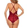 image:imageAvidlove Sexy Lingerie for Women Deep V Teddy Sheer Lace Bodysuit Snap Crotch One Piece BabydollBwine Red
