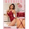 image:imageAvidlove Sexy Lingerie for Women Deep V Teddy Sheer Lace Bodysuit Snap Crotch One Piece BabydollBwine Red