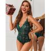 image:imageAvidlove Sexy Lingerie for Women Deep V Teddy Sheer Lace Bodysuit Snap Crotch One Piece BabydollDark Green