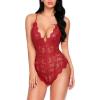 image:imageAvidlove Sexy Lingerie for Women Deep V Teddy Sheer Lace Bodysuit Snap Crotch One Piece BabydollDark Red