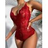 image:imageAvidlove Sexy Lingerie for Women Deep V Teddy Sheer Lace Bodysuit Snap Crotch One Piece BabydollDark Red