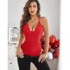 image:imageAvidlove Sexy Lingerie for Women Deep V Teddy Sheer Lace Bodysuit Snap Crotch One Piece BabydollDouble Layers  Red