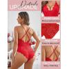 image:imageAvidlove Sexy Lingerie for Women Deep V Teddy Sheer Lace Bodysuit Snap Crotch One Piece BabydollDouble Layers  Red