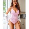 image:imageAvidlove Sexy Lingerie for Women Deep V Teddy Sheer Lace Bodysuit Snap Crotch One Piece BabydollLight Pink