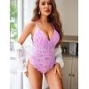 image:imageAvidlove Sexy Lingerie for Women Deep V Teddy Sheer Lace Bodysuit Snap Crotch One Piece BabydollLilac Purple