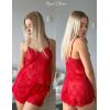 image:imageAvidlove Sexy Pajama Set for Women Floral Lace Lingerie Set Sheer Sleepwear See Through Cami Shorts 2 PieceRed