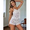 image:imageAvidlove Sexy Pajama Set for Women Floral Lace Lingerie Set Sheer Sleepwear See Through Cami Shorts 2 PieceWhite