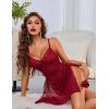 image:imageAvidlove Side Split V Neck Sheer Mesh Lace Wireless Babydoll Lingerie Dress with Thong 2 PieceDark Red