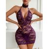 image:imageAvidlove Women Babydoll Lingerie Lace Chemise Halter Nightwear Teddy DressDark Purple