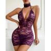 image:imageAvidlove Women Babydoll Lingerie Lace Chemise Halter Nightwear Teddy DressDark Purple