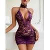 image:imageAvidlove Women Babydoll Lingerie Lace Chemise Halter Nightwear Teddy DressDark Purple
