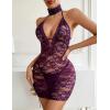 image:imageAvidlove Women Babydoll Lingerie Lace Chemise Halter Nightwear Teddy DressDark Purple