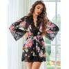 image:imageAvidlove Women Lace Kimono Robe Babydoll Sexy Lingerie Mesh Chemise Nightgown Cover UpBlack Flower