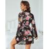 image:imageAvidlove Women Lace Kimono Robe Babydoll Sexy Lingerie Mesh Chemise Nightgown Cover UpBlack Flower