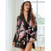 image:imageAvidlove Women Lace Kimono Robe Babydoll Sexy Lingerie Mesh Chemise Nightgown Cover UpBlack Flower
