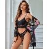 image:imageAvidlove Women Lace Kimono Robe Babydoll Sexy Lingerie Mesh Chemise Nightgown Cover UpBlack Flower