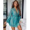 image:imageAvidlove Women Lace Kimono Robe Babydoll Sexy Lingerie Mesh Chemise Nightgown Cover UpPeaock Blue