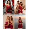 image:imageAvidlove Women Lace Lingerie Front Closure Babydoll V Neck Nightwear Sexy Chemise NightieA Deep Red