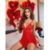 image:imageAvidlove Women Lace Lingerie Front Closure Babydoll V Neck Nightwear Sexy Chemise NightieClassic Red