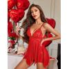 image:imageAvidlove Women Lace Lingerie Front Closure Babydoll V Neck Nightwear Sexy Chemise NightieClassic Red