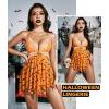 image:imageAvidlove Women Lace Lingerie Front Closure Babydoll V Neck Nightwear Sexy Chemise NightieHalloween Bat Print