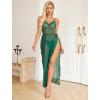 image:imageAvidlove Women Lingerie Sexy Nightgowns Lace Babydoll Mesh Sleepwear Long Lingerie Dress Side Split Nightdress SXXLGreen